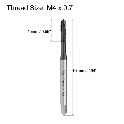 Harfington Uxcell M4 x 0.7 Spiral Point Threading Tap H2 HSS TICN Coated DIN371/376 2pcs