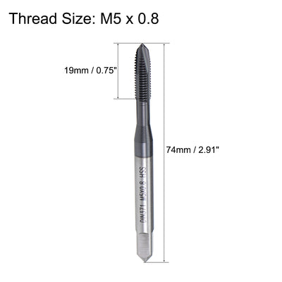 Harfington Uxcell M5 x 0.8 Spiral Point Threading Tap H2 HSS TICN Coated DIN371/376 2pcs