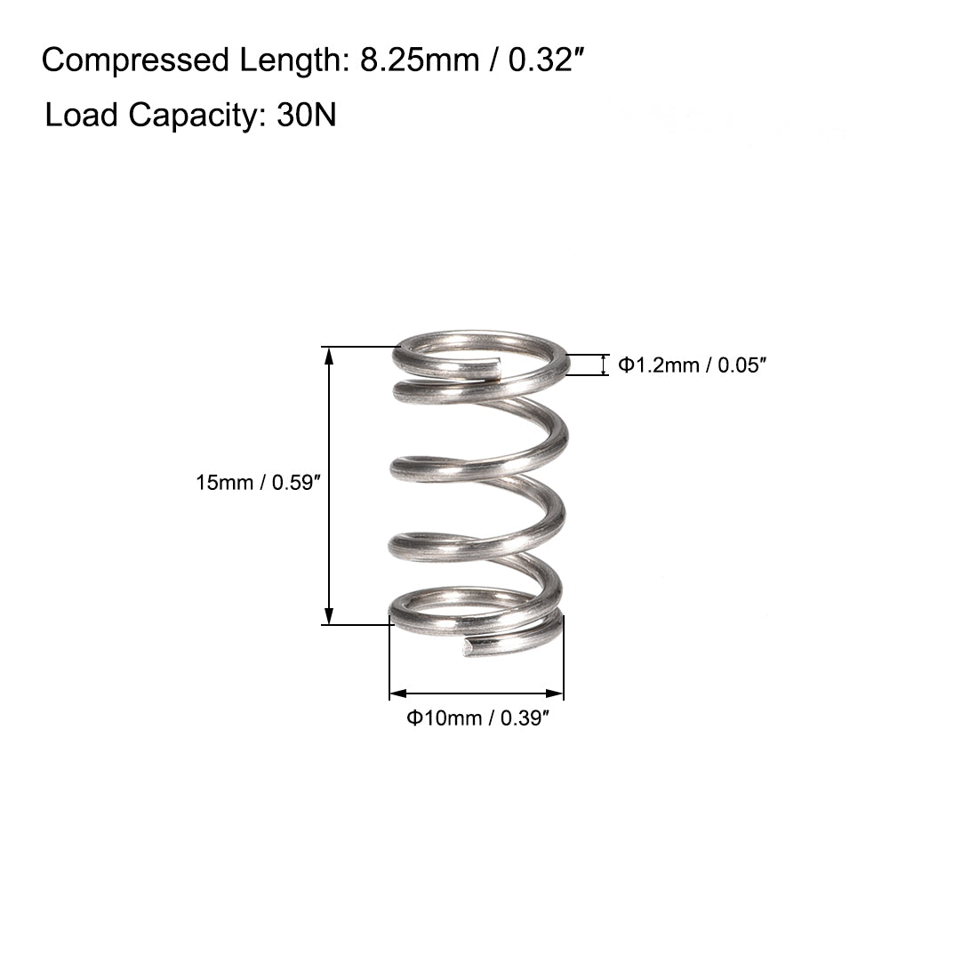 uxcell Uxcell 304 Stainless Steel Compression Spring 30N Load Capacity 30pcs