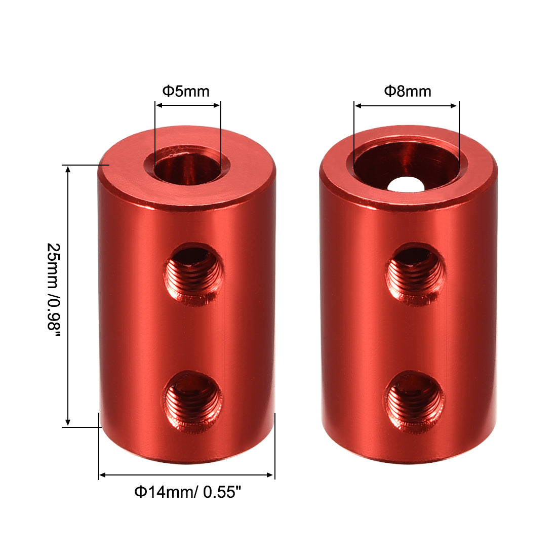 uxcell Uxcell 5mm to 8mm Bore Rigid Coupling 25mm Length 14mm Diameter Aluminum Alloy Shaft Coupler Connector Red 4pcs