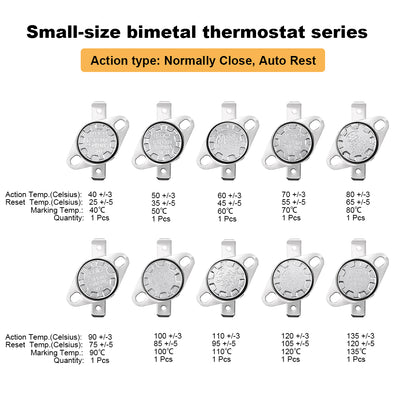 Harfington Uxcell 10pcs NC KSD301 Thermostat 40-135°C(104-275°F) Temperature Thermal Control Switch 40 50 60 70 80 90 100 110 120 135°C Normally Close Assortment Kit