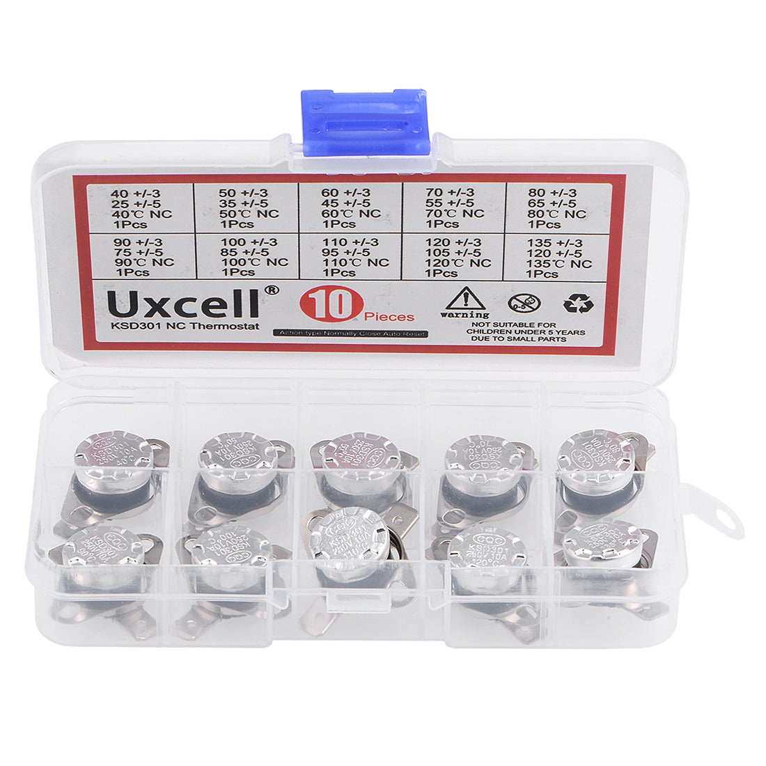 uxcell Uxcell 10pcs NC KSD301 Thermostat 40-135°C(104-275°F) Temperature Thermal Control Switch 40 50 60 70 80 90 100 110 120 135°C Normally Close Assortment Kit