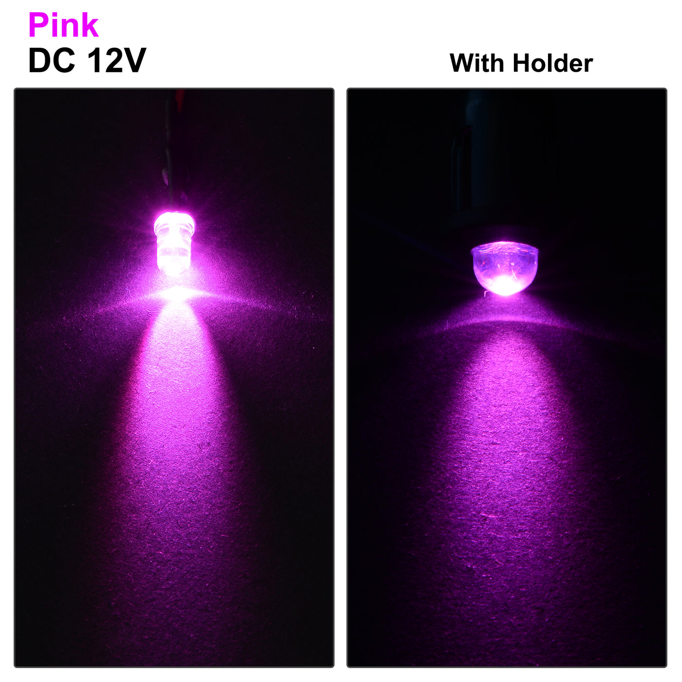 uxcell Uxcell 5Set DC 12V 5mm Pre Wired LED with Holder, Pink Light Round Top Clear Lens, 8mm Panel Mount