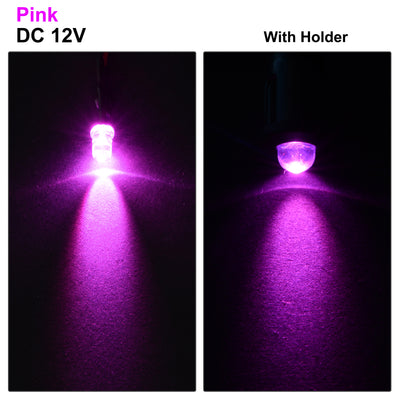 Harfington Uxcell 5Set DC 12V 5mm Pre Wired LED with Holder, Pink Light Round Top Clear Lens, 8mm Panel Mount