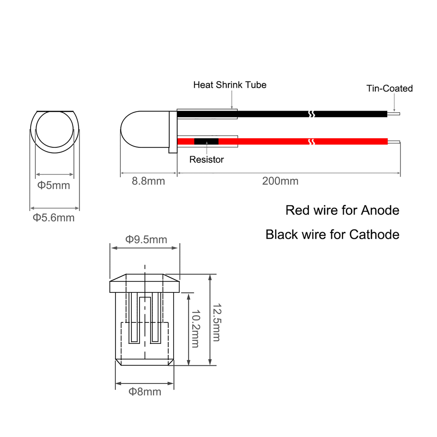 uxcell Uxcell 5Set DC 12V 5mm Pre Wired LED with Holder, Pink Light Round Top Clear Lens, 8mm Panel Mount