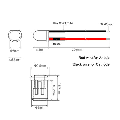 Harfington Uxcell 5Set DC 12V 5mm Pre Wired LED with Holder, Pink Light Round Top Clear Lens, 8mm Panel Mount