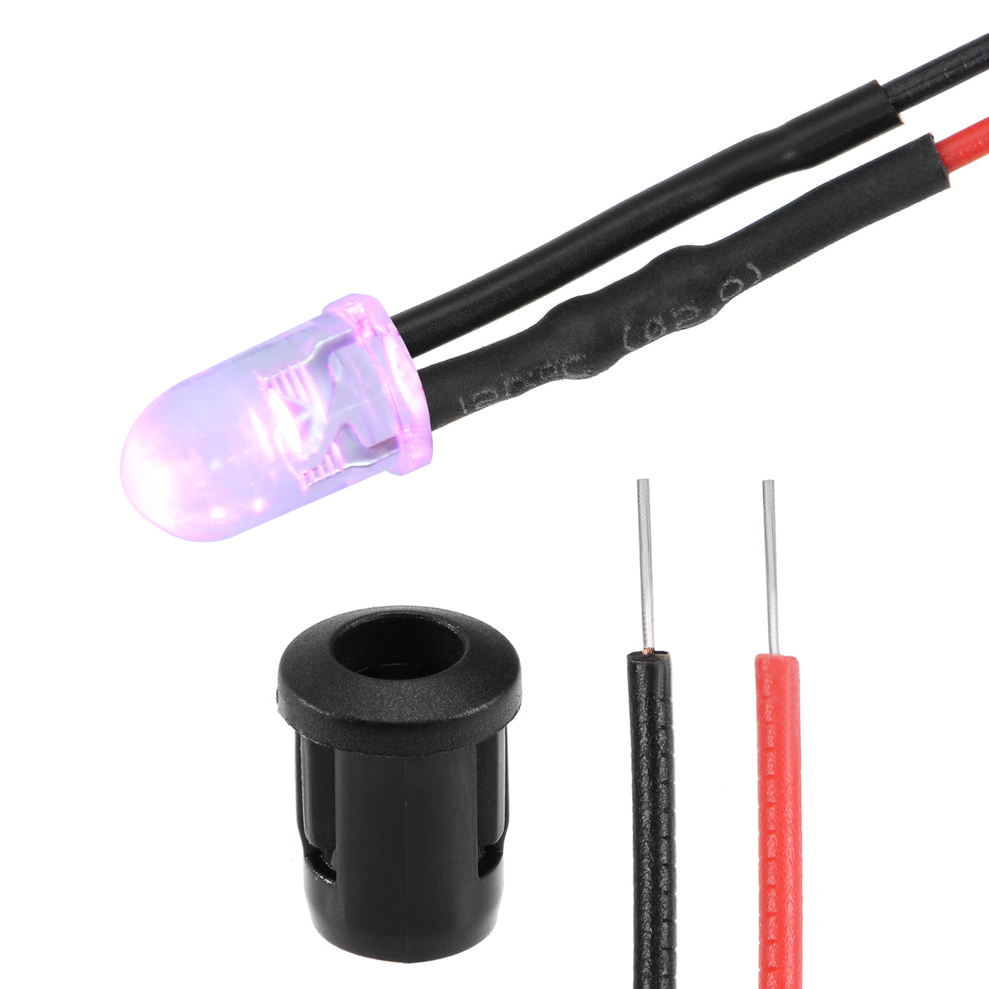 uxcell Uxcell 5Set DC 12V 5mm Pre Wired LED with Holder, Pink Light Round Top Clear Lens, 8mm Panel Mount