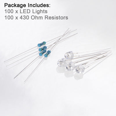 Harfington Uxcell 100Set 5mm LED Diodes Kit with Resistors Purple Light Clear Straw Hat 29mm Pin