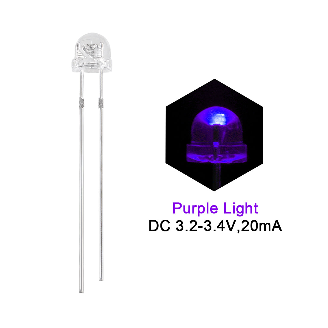 uxcell Uxcell 100Set 5mm LED Diodes Kit with Resistors Purple Light Clear Straw Hat 29mm Pin