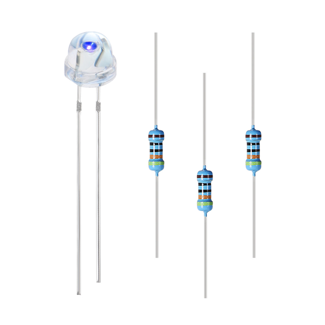 uxcell Uxcell 100Set 5mm LED Diodes Kit with Resistors Purple Light Clear Straw Hat 29mm Pin