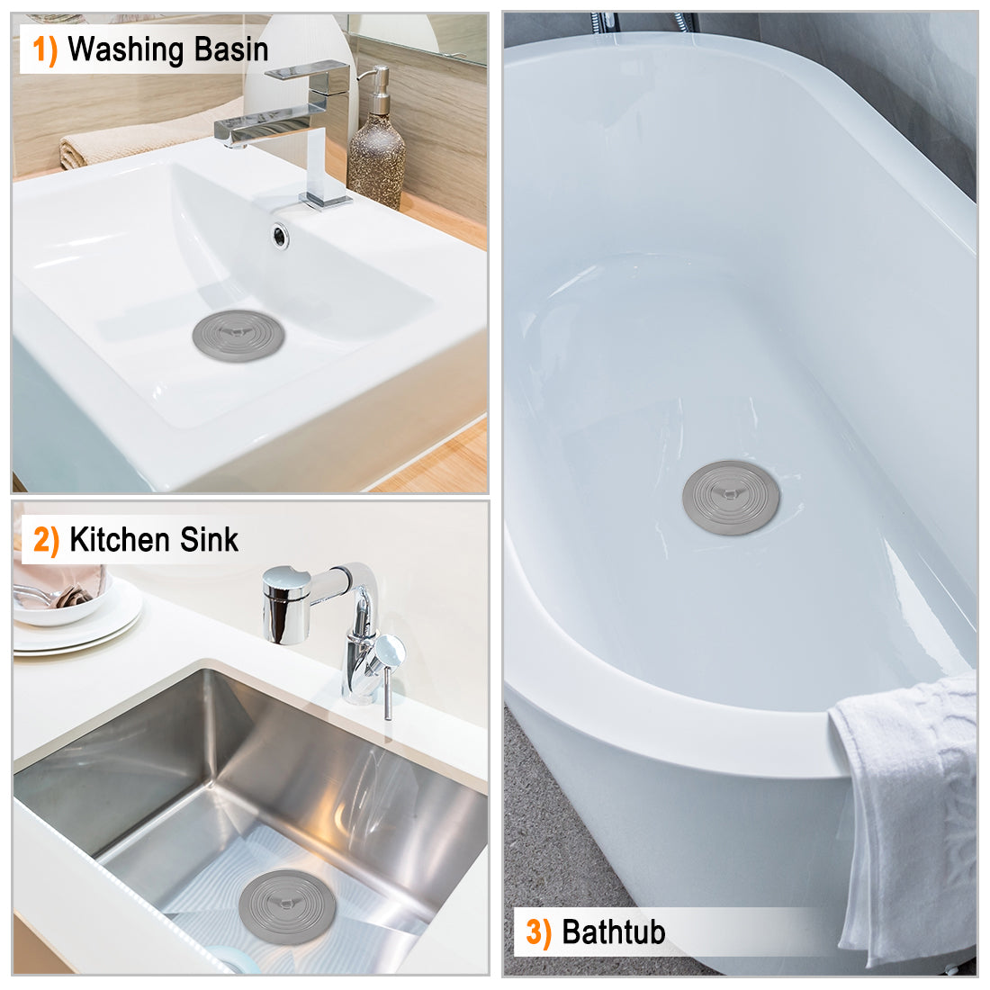 uxcell Uxcell Bathtub Stopper, 6 Inches Large Silicone Drain Stoppers, Flat Suction Sink Plug for Kitchen Bathroom and Laundry(Gray and Blue) 1set