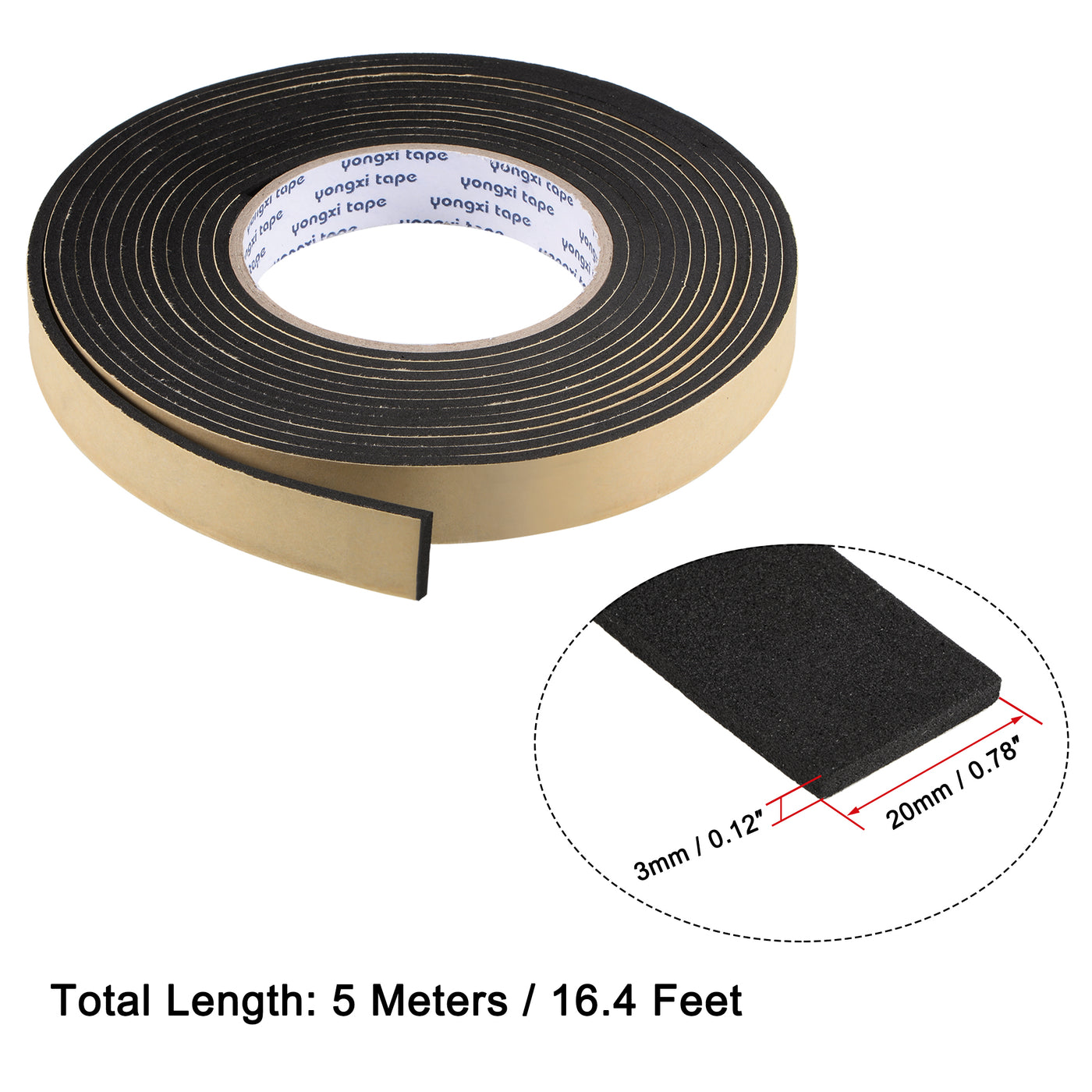uxcell Uxcell Sealing Foam Tape 20mmx3mmx5m EVA Self Adhesive Weather Strip for Window Door