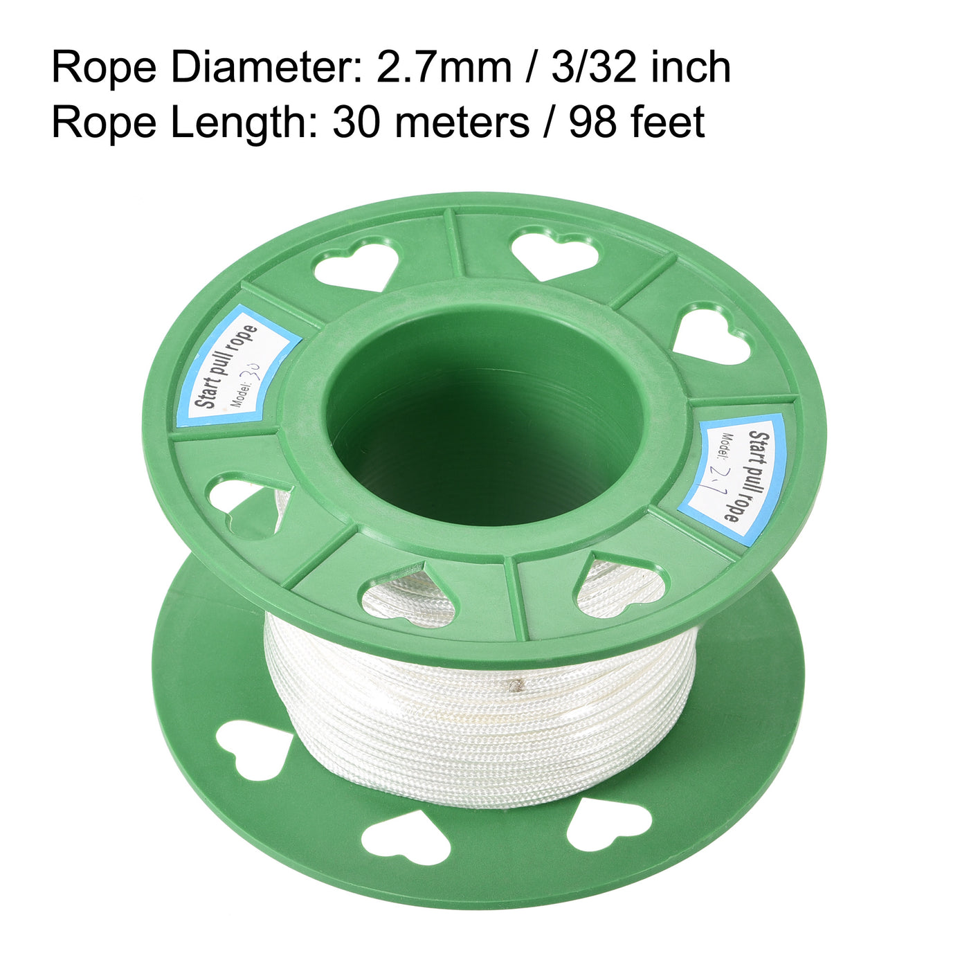 uxcell Uxcell Recoil start Rope 2.7mm 3/32 Inch Dia 30m 98ft Polyester Pull Cord White for Lawn Mower Trimmer Engine Replacement Part