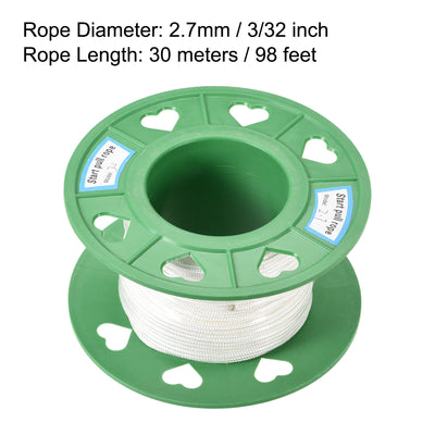 Harfington Uxcell Recoil start Rope 2.7mm 3/32 Inch Dia 30m 98ft Polyester Pull Cord White for Lawn Mower Trimmer Engine Replacement Part