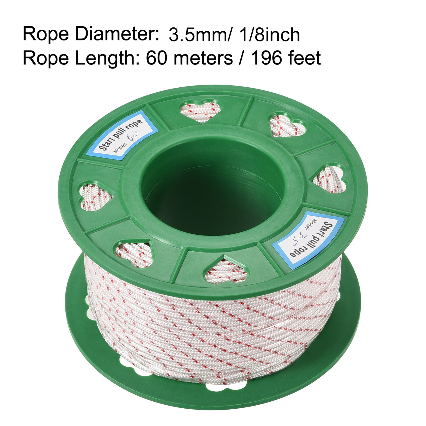 uxcell Uxcell Recoil start Rope 3.5mm 1/16 Inch Dia 60m 196ft Polyester Pull Cord White Red for Lawn Mower Trimmer Engine Replacement Part