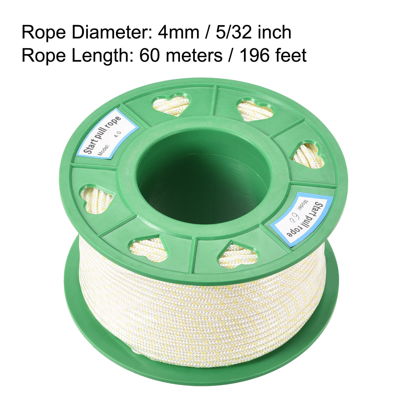 uxcell Uxcell Recoil start Rope 4mm 5/32 Inch Dia 60m 196ft Polyester Pull Cord White Yellow for Lawn Mower Trimmer Engine Replacement Part