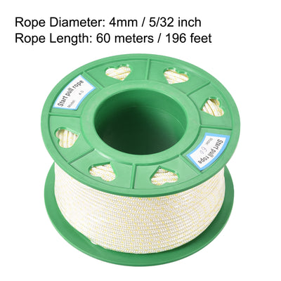Harfington Uxcell Recoil start Rope 4mm 5/32 Inch Dia 60m 196ft Polyester Pull Cord White Yellow for Lawn Mower Trimmer Engine Replacement Part