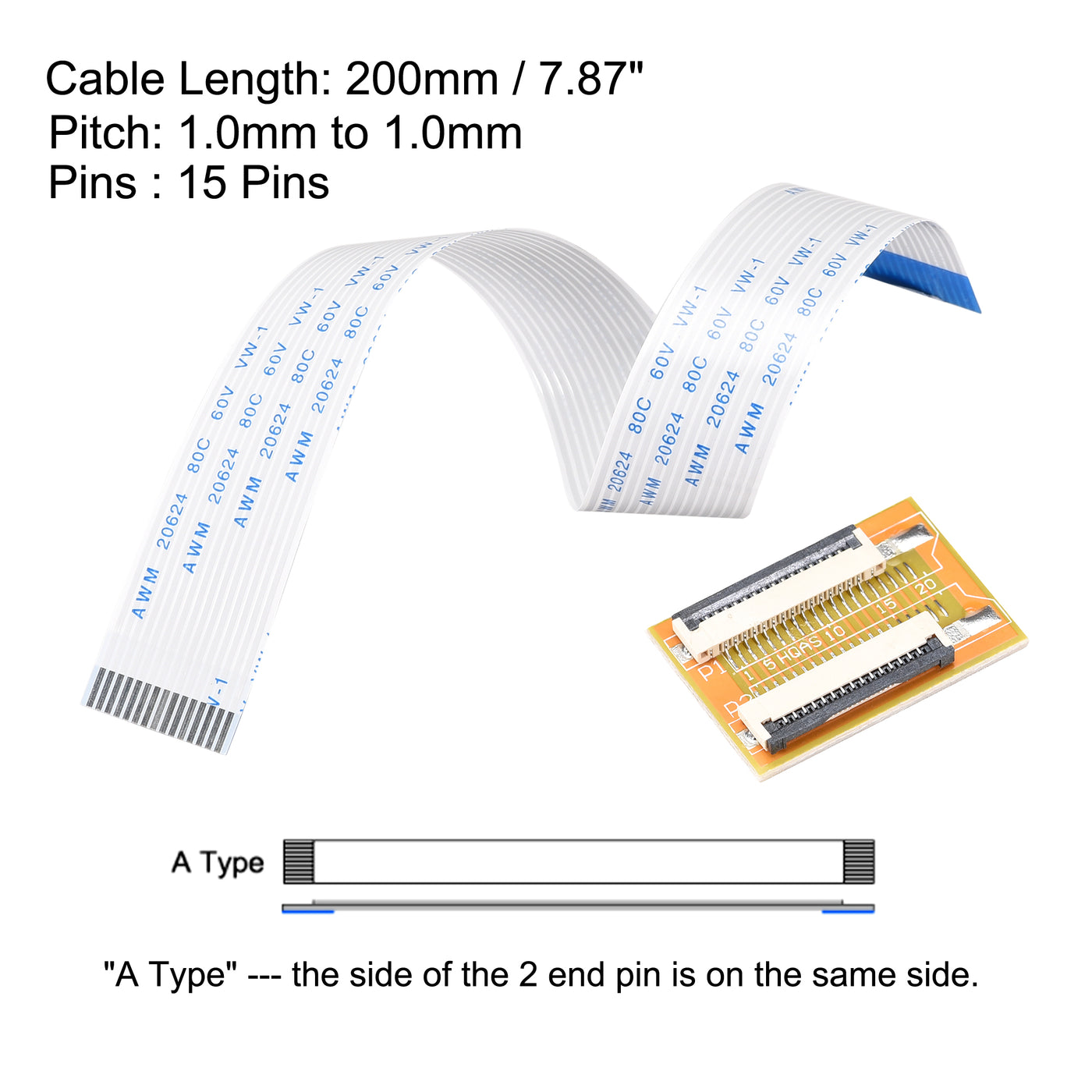 uxcell Uxcell A Type Flexible Flat Cable and Flip Up to Mount Adapter Kit,15P 1.0mm Pitch 20cm