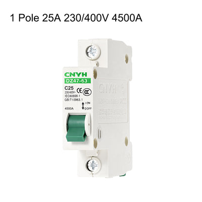 Harfington Uxcell Miniature Circuit Breaker, DZ47-63 1 Pole 25A 230/400V C25, C Curve