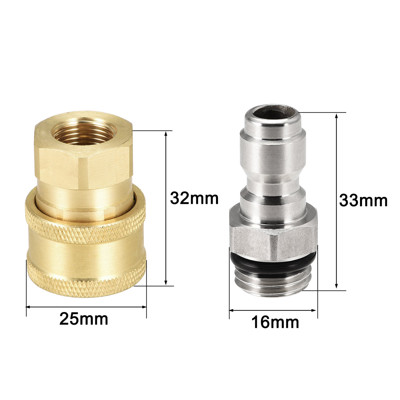 uxcell Uxcell Brass Quick Connect Set Stainless Steel M14x1.5 Male & M13x1 Female Thread 2 Set