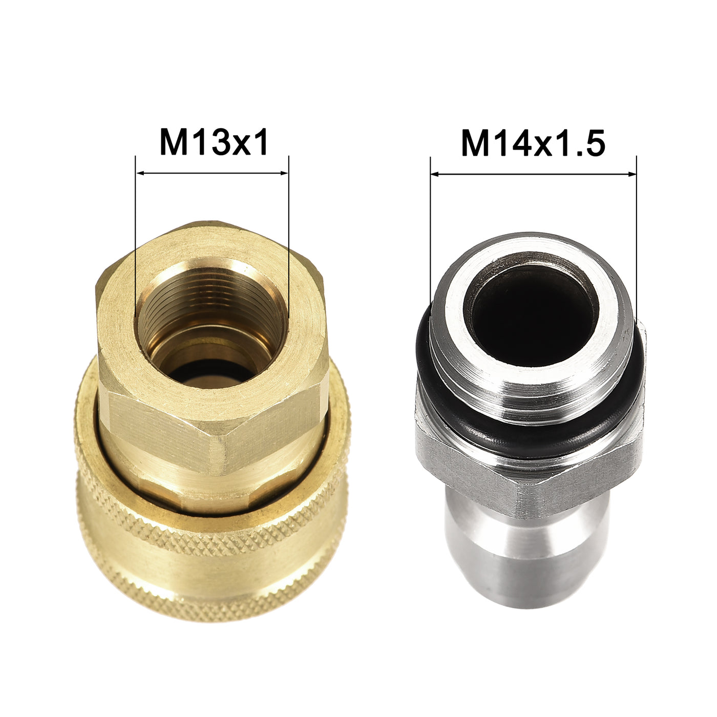uxcell Uxcell Brass Quick Connect Set Stainless Steel M14x1.5 Male & M13x1 Female Thread 2 Set