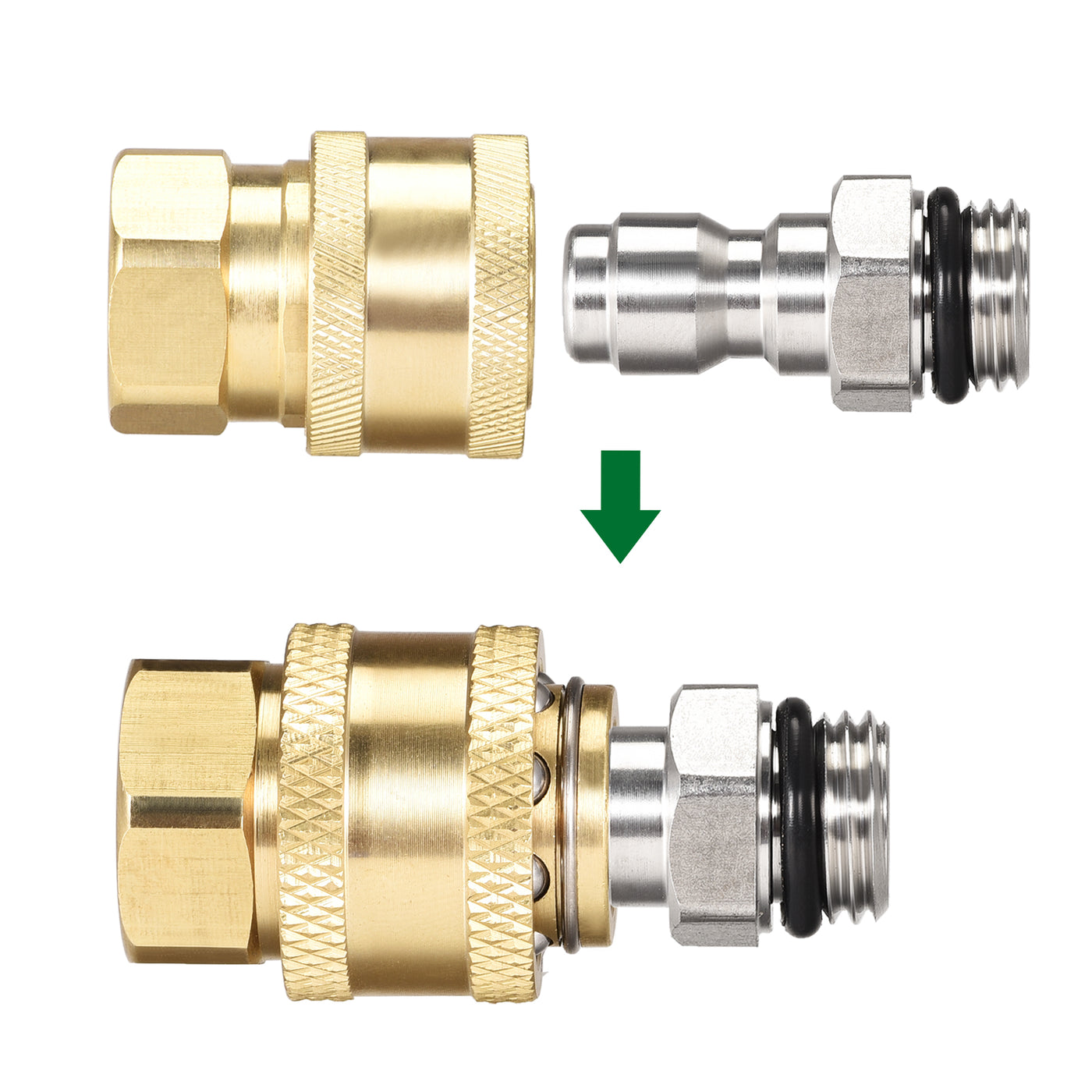 uxcell Uxcell Brass Quick Connect Set Stainless Steel M14x1.5 Male & M13x1 Female Thread 2 Set