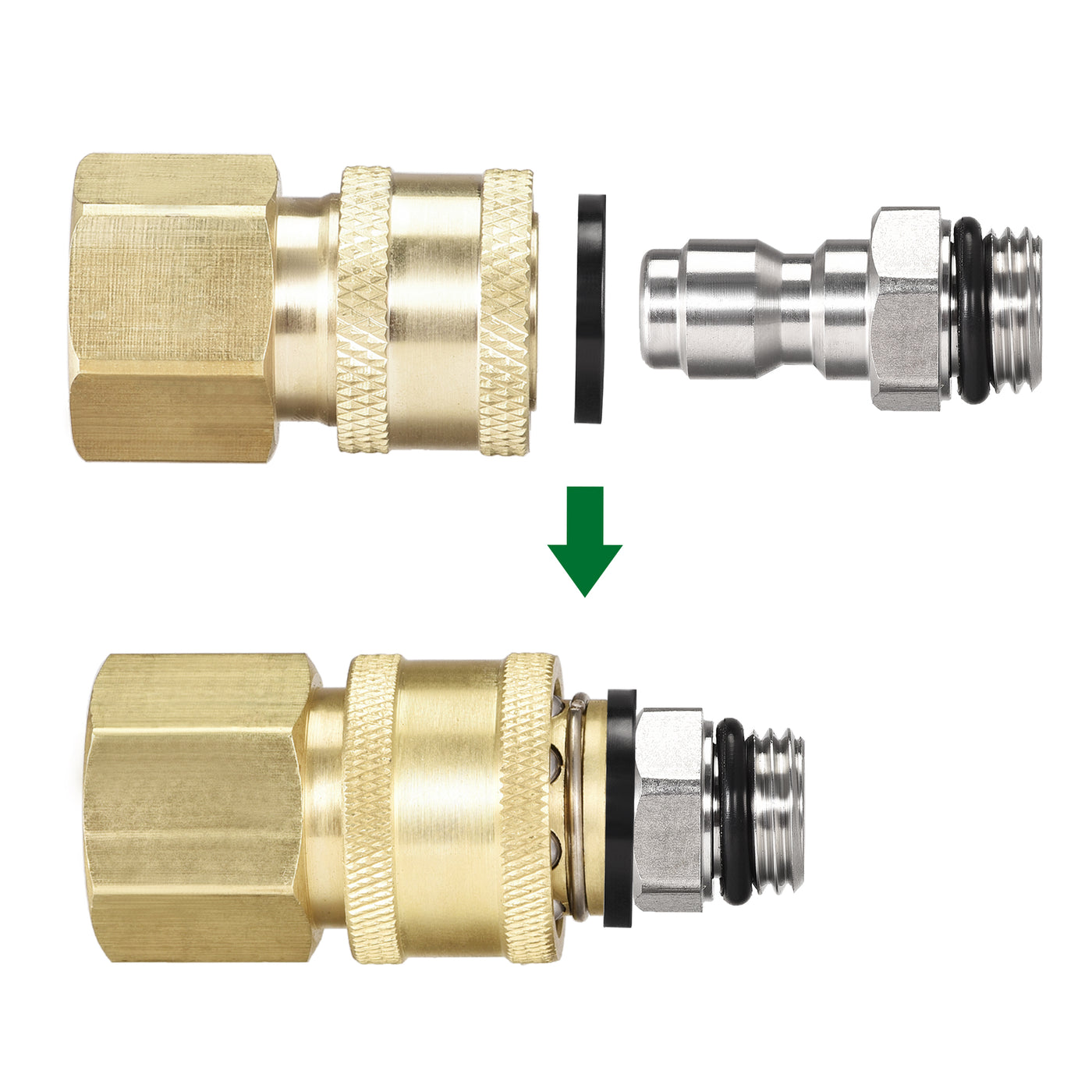 uxcell Uxcell Brass Quick Connect Set Stainless Steel M14x1.5 Male & M22x1.5 Female Thread