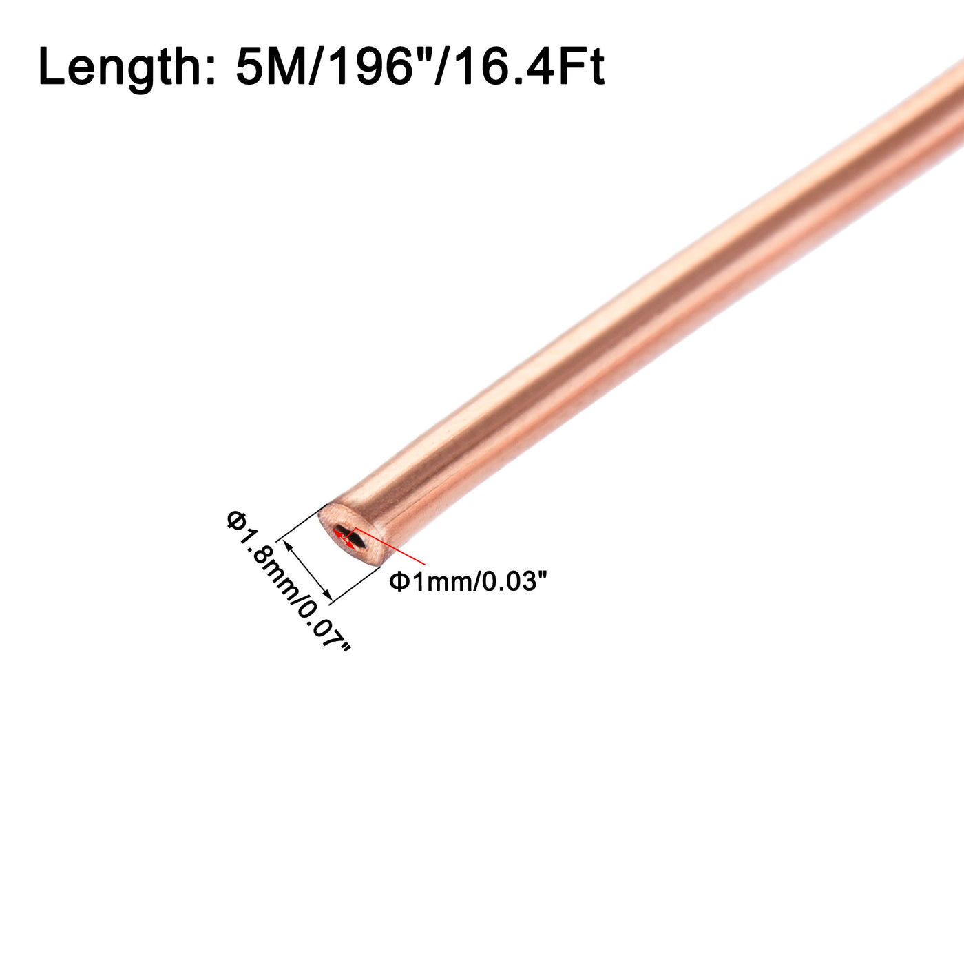uxcell Uxcell Refrigeration Tubing 1.8mm OD 0.8mm ID 16.4Ft Length Copper Tubing Coil