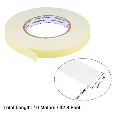 Harfington Uxcell Sealing Foam Tape 15mmx1mmx10m EVA Self Adhesive Window Doors Weather Strip