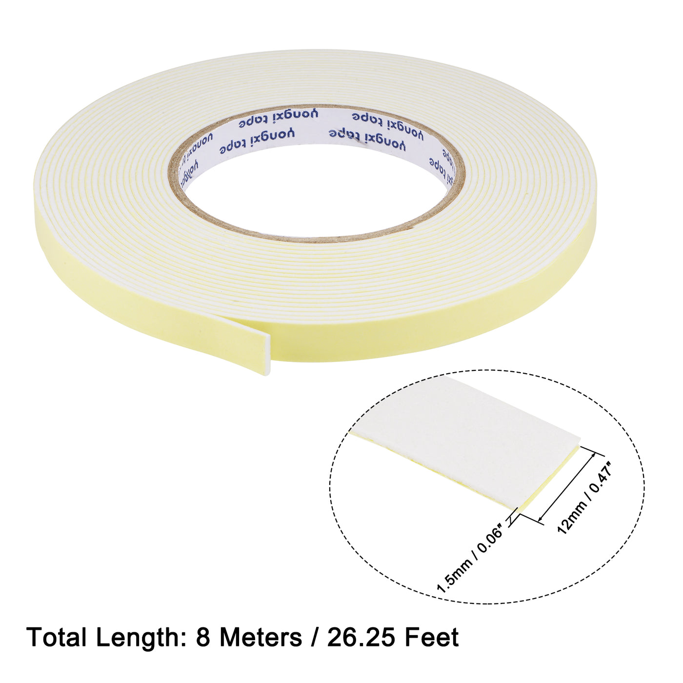 uxcell Uxcell Sealing Foam Tape 12mmx1.5mmx8m EVA Self Adhesive Window Doors Weather Strip