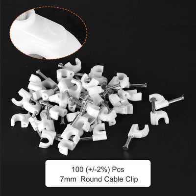 Harfington Uxcell Strengthened Circle Cable Clips with Single Steel Nail 7mm White 100pcs