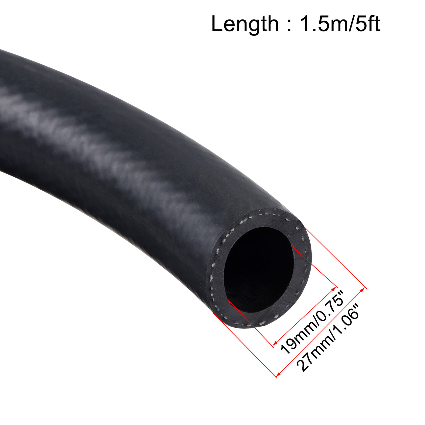 uxcell Uxcell 3/4" ID Fuel Line Hose, 1 1/16" OD 5ft Oil Tubing Black for Small Engines