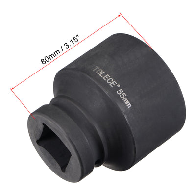 Harfington Uxcell 1-Inch Drive 55mm 12-Point Impact Socket, CR-MO Steel 80mm Length, Standard Metric Sizes