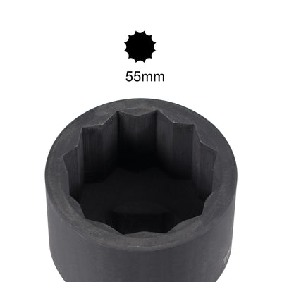 Harfington Uxcell 1-Inch Drive 55mm 12-Point Impact Socket, CR-MO Steel 80mm Length, Standard Metric Sizes