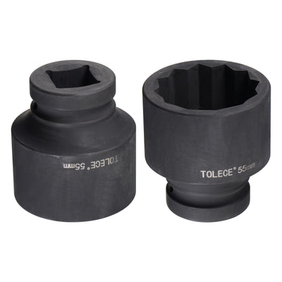 Harfington Uxcell 1-Inch Drive 55mm 12-Point Impact Socket, CR-MO Steel 80mm Length, Standard Metric Sizes