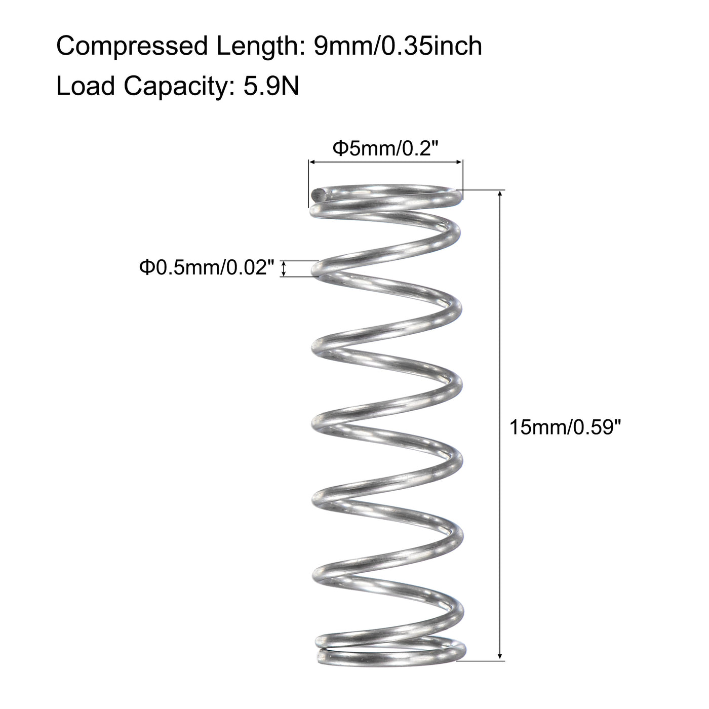 uxcell Uxcell 5mmx0.5mmx15mm 304 Stainless Steel Compression Spring 5.9N Load Capacity 20pcs