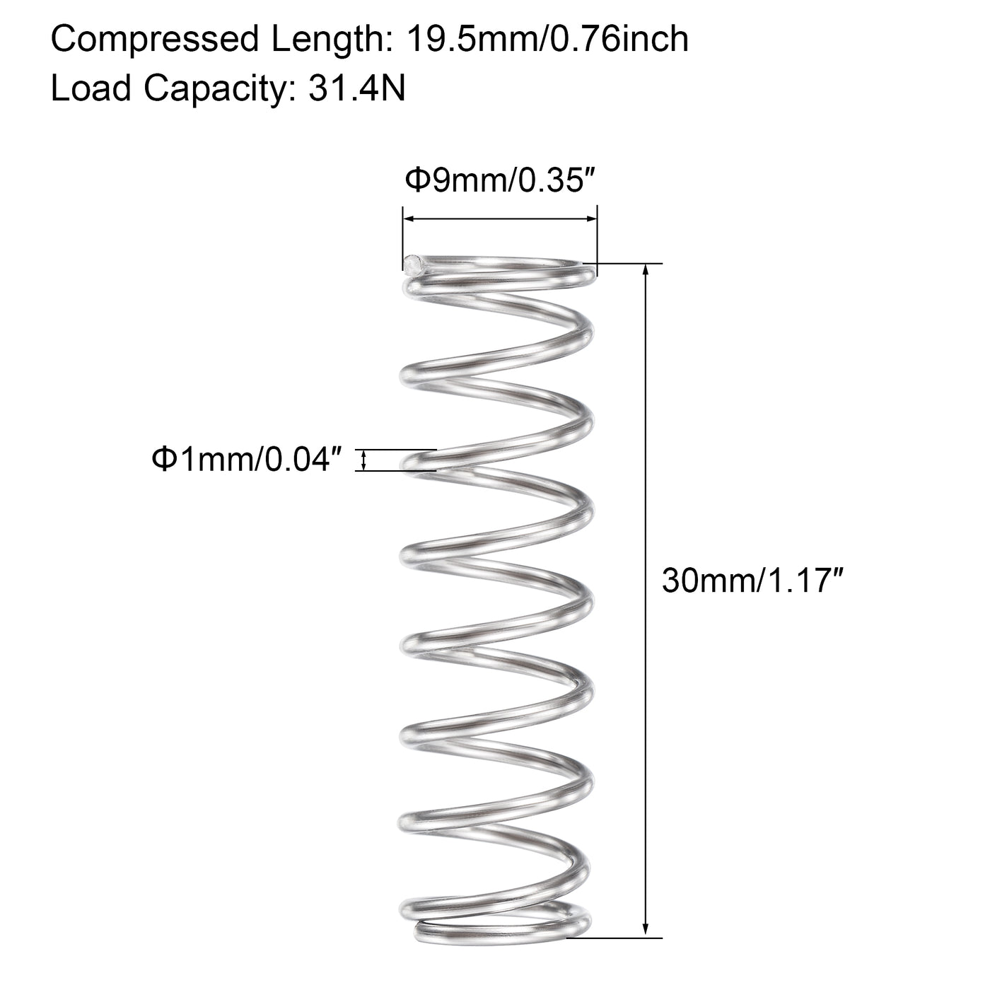 uxcell Uxcell 304 Stainless Steel Compression Spring 31.4N Load Capacity
