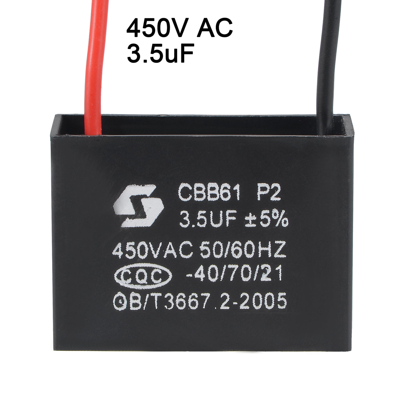 uxcell Uxcell Ceiling Fan Capacitor CBB61 3.5uF 450V AC 2 Wires Metallized Polypropylene Film Capacitor 43x31x18mm for Electric Fan Pump Motor Generator 2Pcs