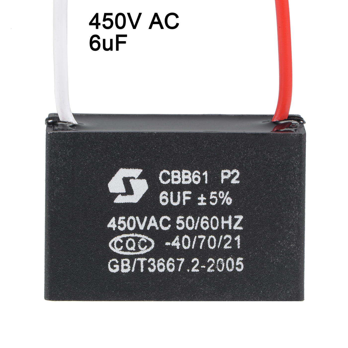 uxcell Uxcell Ceiling Fan Capacitor CBB61 6uF 450V AC 2 Wires Metallized Polypropylene Film Capacitor 47x32x19mm for Electric Fan Pump Motor Generator