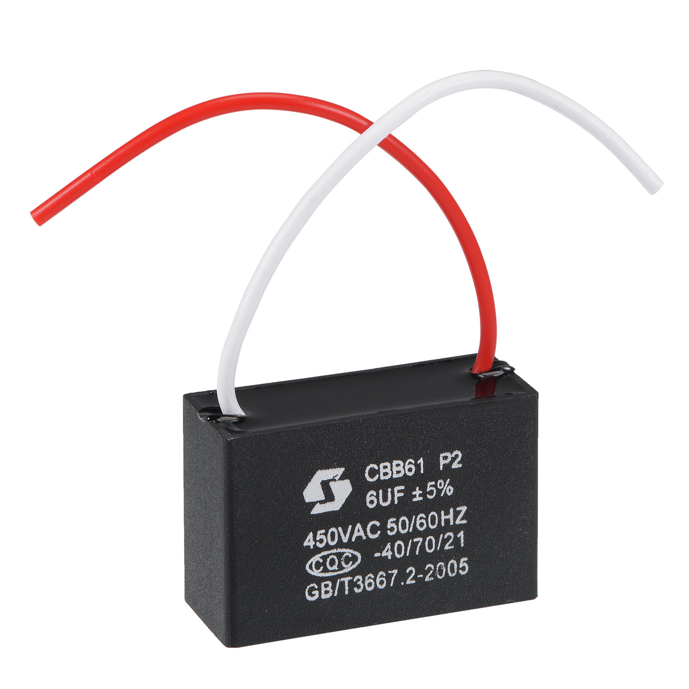 uxcell Uxcell Ceiling Fan Capacitor CBB61 6uF 450V AC 2 Wires Metallized Polypropylene Film Capacitor 47x32x19mm for Electric Fan Pump Motor Generator