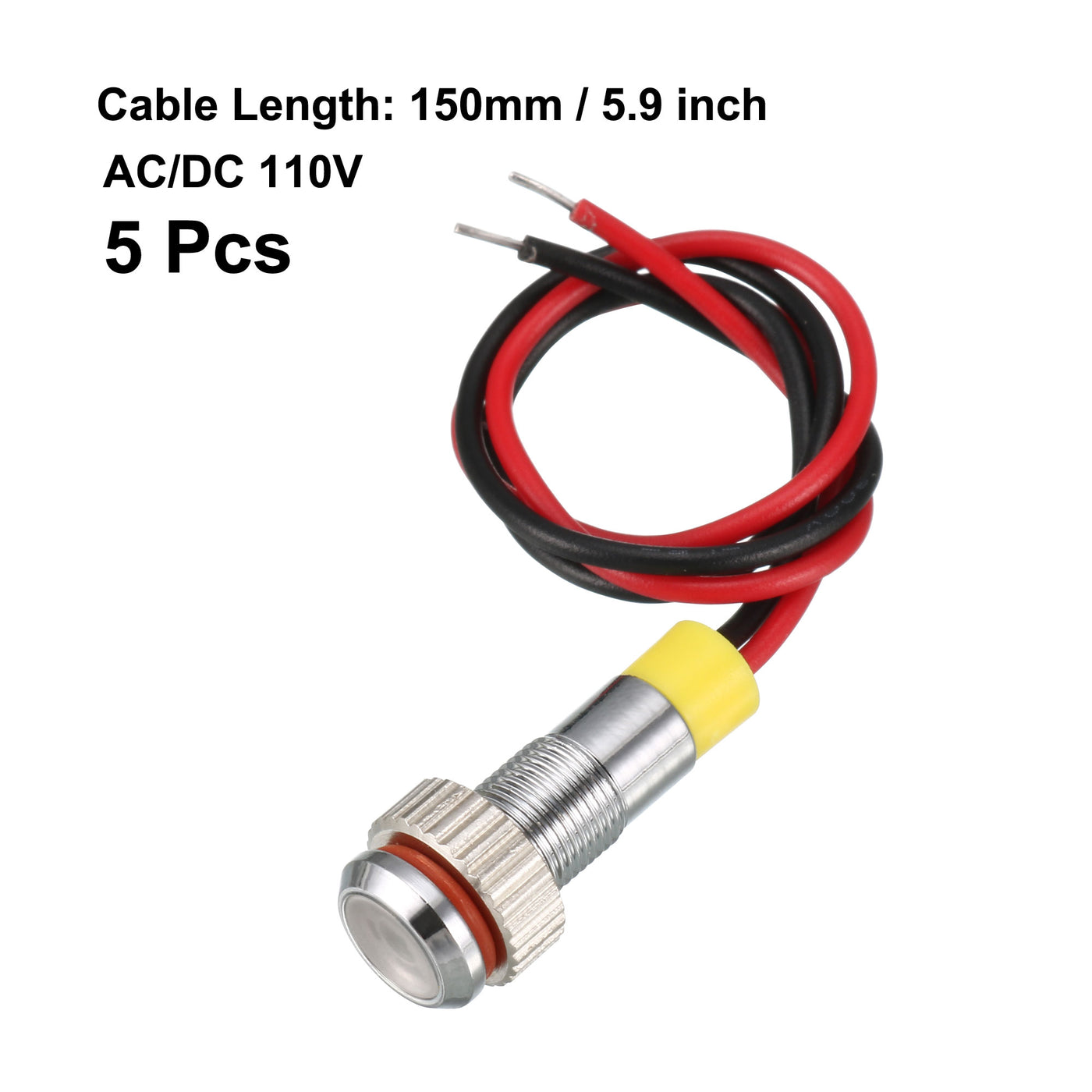 uxcell Uxcell Signal Indicator Light AC/DC 24V 6mm Dash Lamp Flush Panel Mount AC/DC 110V 6mm Metal Shell White Red Yellow Blue Green 5Pcs