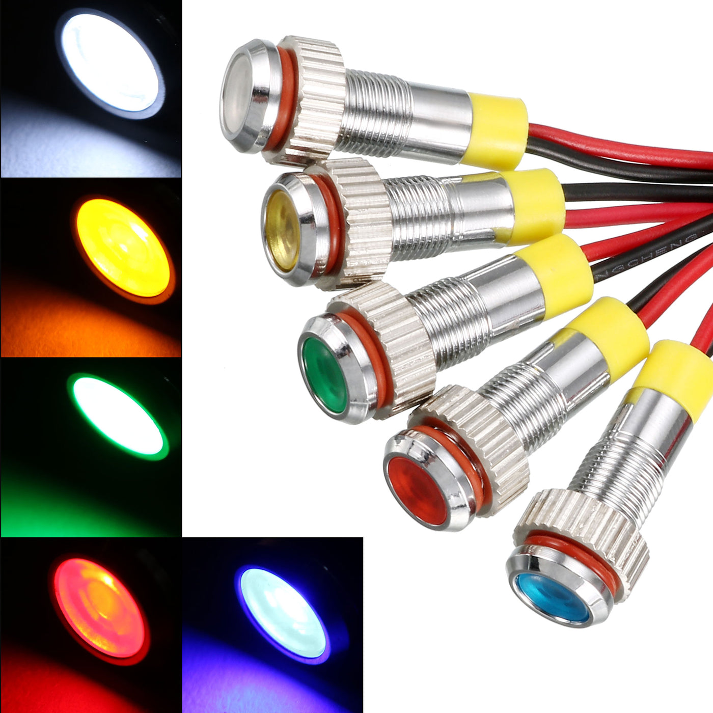 uxcell Uxcell Signal Indicator Light AC/DC 24V 6mm Dash Lamp Flush Panel Mount AC/DC 110V 6mm Metal Shell White Red Yellow Blue Green 5Pcs
