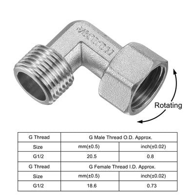 Harfington Uxcell Pipe Fitting Elbow G1/2 Male to Female Thread 2 Way L Shape Hose Connector Adapter, Nickel-Plated Copper 2pcs
