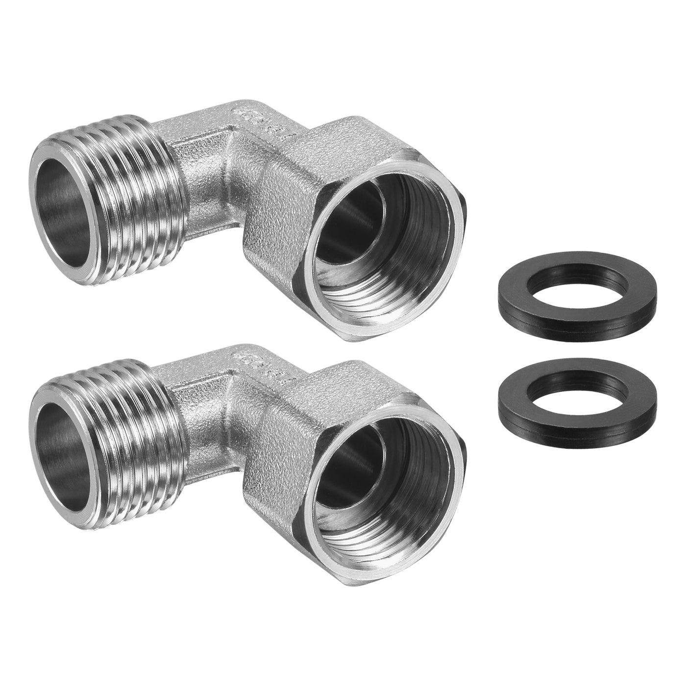 uxcell Uxcell Pipe Fitting Elbow G1/2 Male to Female Thread 2 Way L Shape Hose Connector Adapter, Nickel-Plated Copper 2pcs