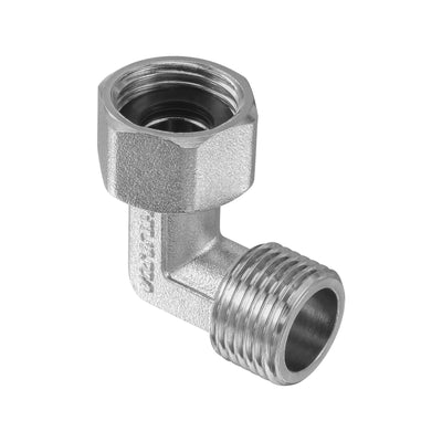 Harfington Uxcell Pipe Fitting Elbow G1/2 Male to Female Thread 2 Way L Shape Hose Connector Adapter, Nickel-Plated Copper 2pcs