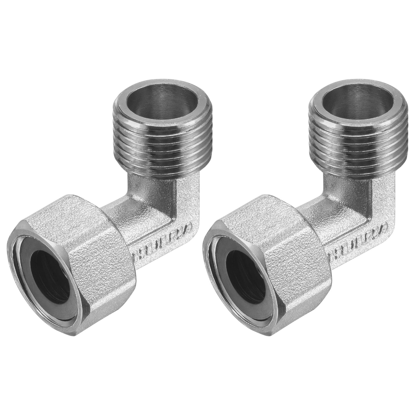 uxcell Uxcell Pipe Fitting Elbow G1/2 Male to Female Thread 2 Way L Shape Hose Connector Adapter, Nickel-Plated Copper 2pcs
