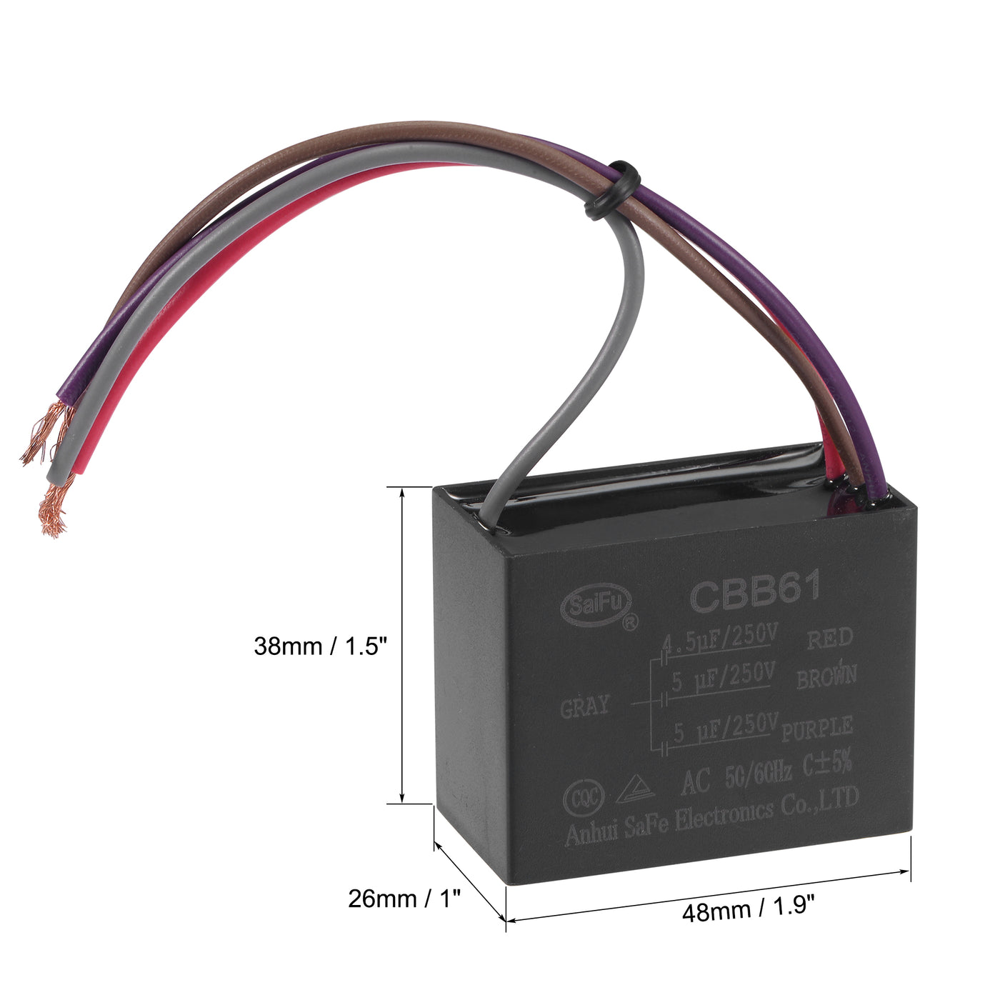 uxcell Uxcell Ceiling Fan Capacitor CBB61 4.5/5/5uF 250V AC 4 Wires Metallized Polypropylene Film Capacitor 48x38x26mm for Electric Fan Pump Motor Generator