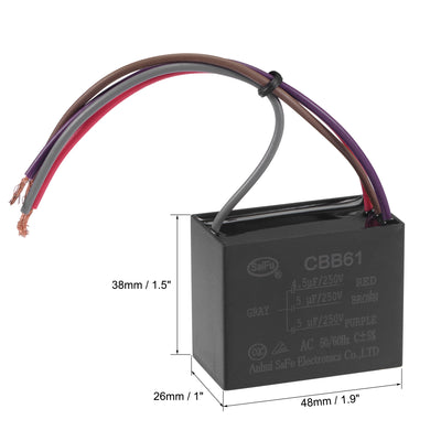 Harfington Uxcell Ceiling Fan Capacitor CBB61 4.5/5/5uF 250V AC 4 Wires Metallized Polypropylene Film Capacitor 48x38x26mm for Electric Fan Pump Motor Generator
