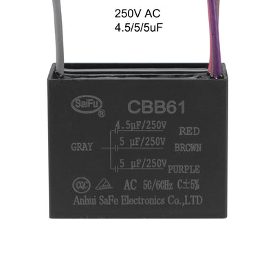 Harfington Uxcell Ceiling Fan Capacitor CBB61 4.5/5/5uF 250V AC 4 Wires Metallized Polypropylene Film Capacitor 48x38x26mm for Electric Fan Pump Motor Generator