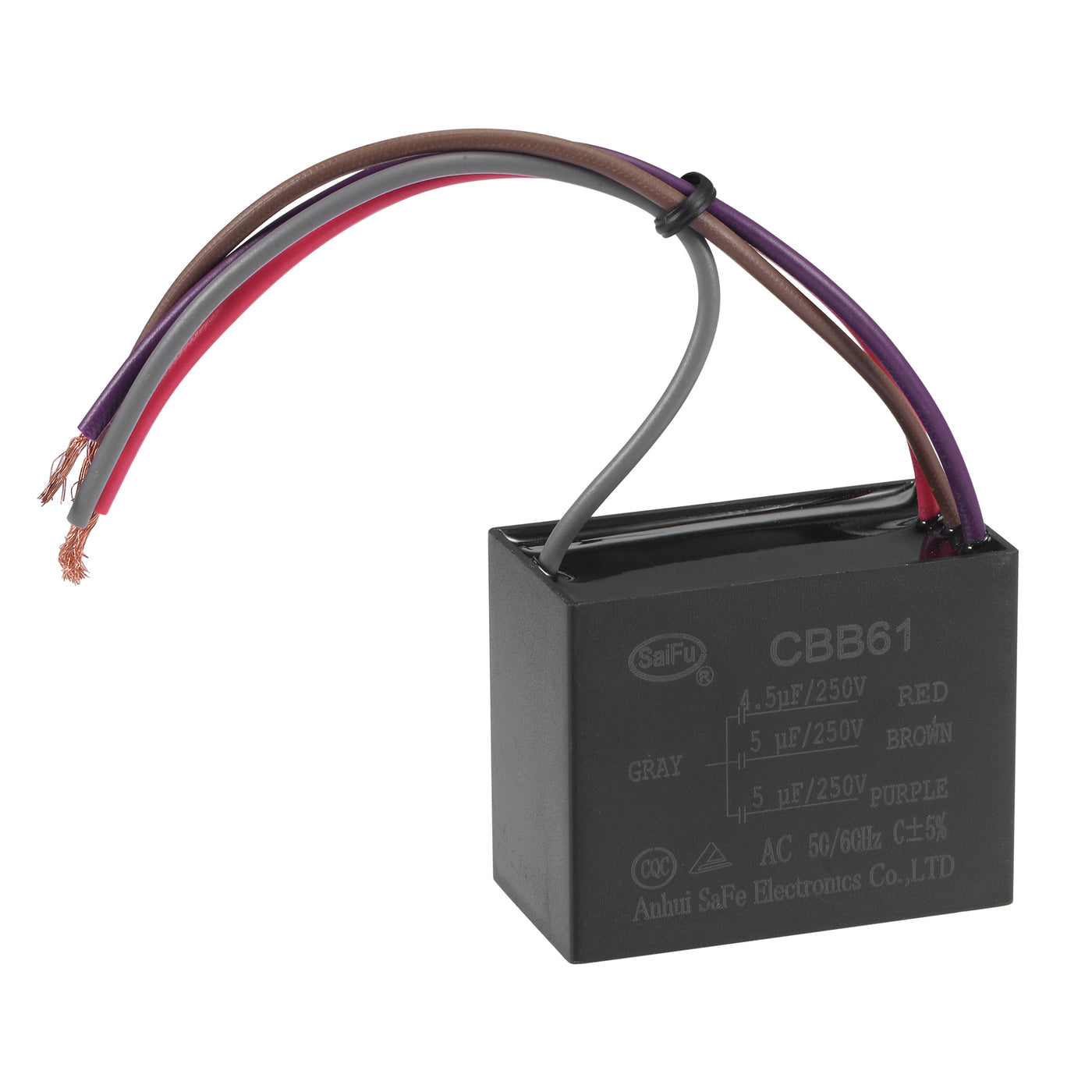 uxcell Uxcell Ceiling Fan Capacitor CBB61 4.5/5/5uF 250V AC 4 Wires Metallized Polypropylene Film Capacitor 48x38x26mm for Electric Fan Pump Motor Generator